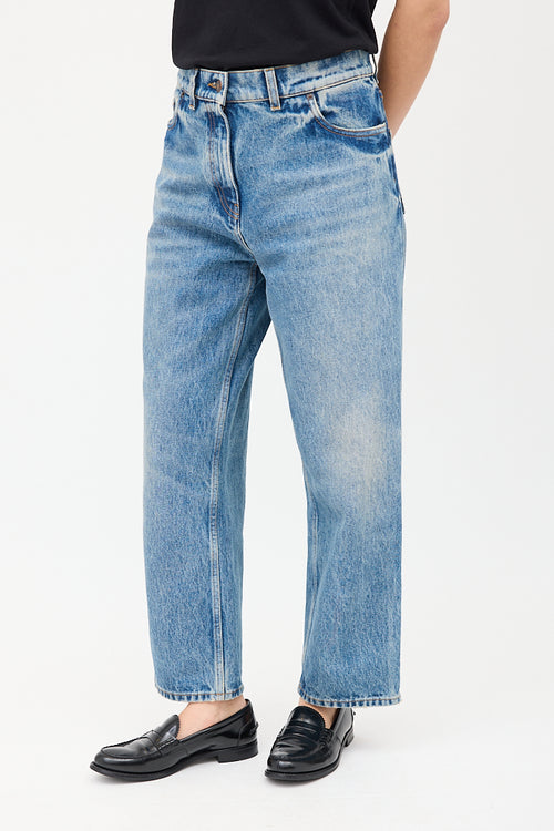 Prada Light Wash High Waist Logo Jeans