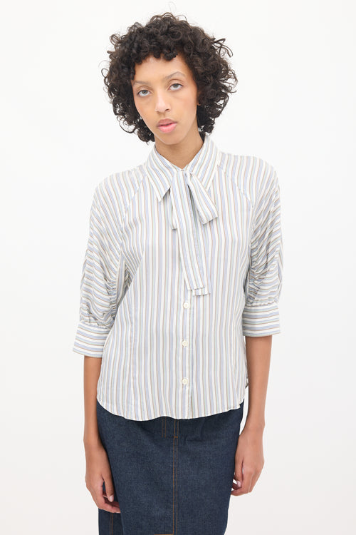 Prada Light Blue 
Multicolour Striped Gathered Shirt