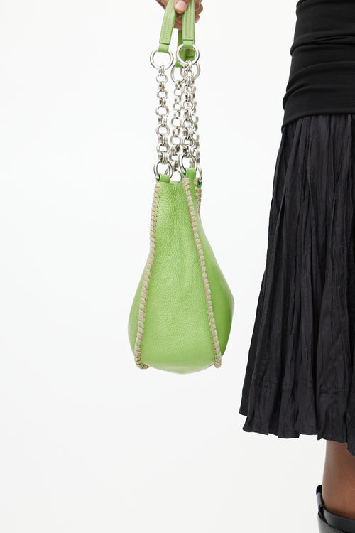 Prada Lime Green Leather 
Silver Chain Shoulder Bag