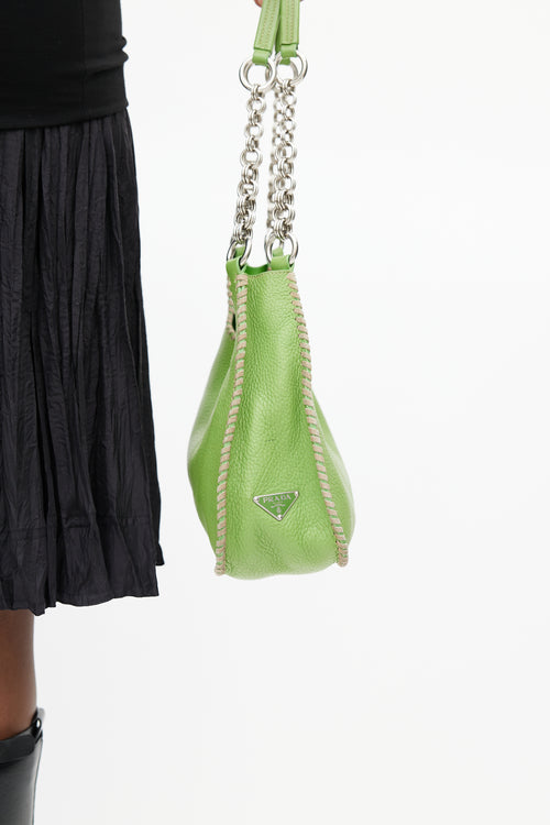 Prada Lime Green Leather 
Silver Chain Shoulder Bag