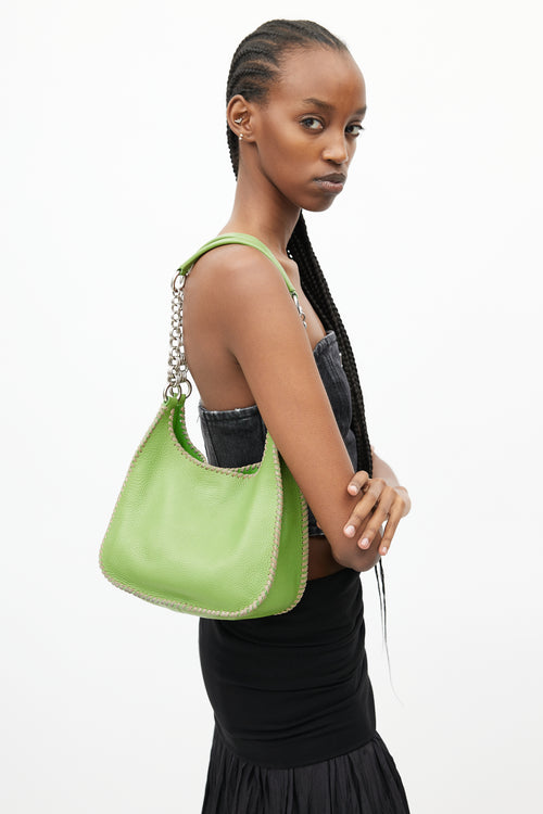 Prada Lime Green Leather 
Silver Chain Shoulder Bag