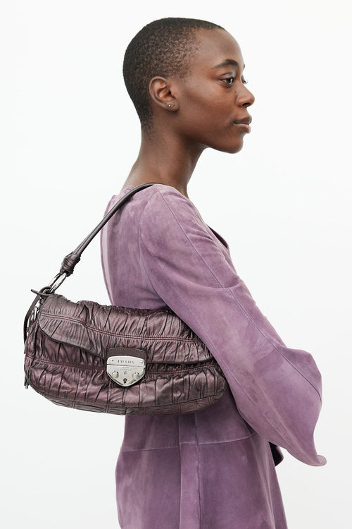 Prada Metallic Purple Nappa Gaufre Shoulder Bag