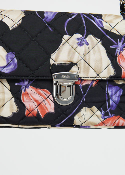 Prada Black Floral Nylon Shoulder