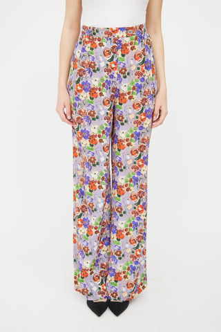 Prada Purple 
Multi Floral Silk Pant