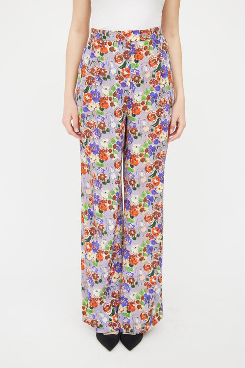 Prada Purple 
Multi Floral Silk Pant