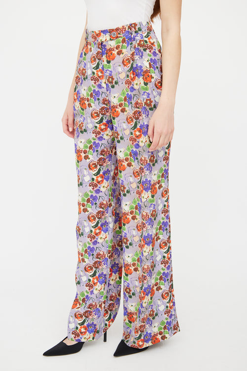 Prada Purple 
Multi Floral Silk Pant