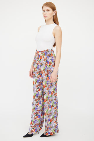 Prada Purple 
Multi Floral Silk Pant