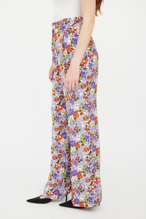 Prada Purple 
Multi Floral Silk Pant