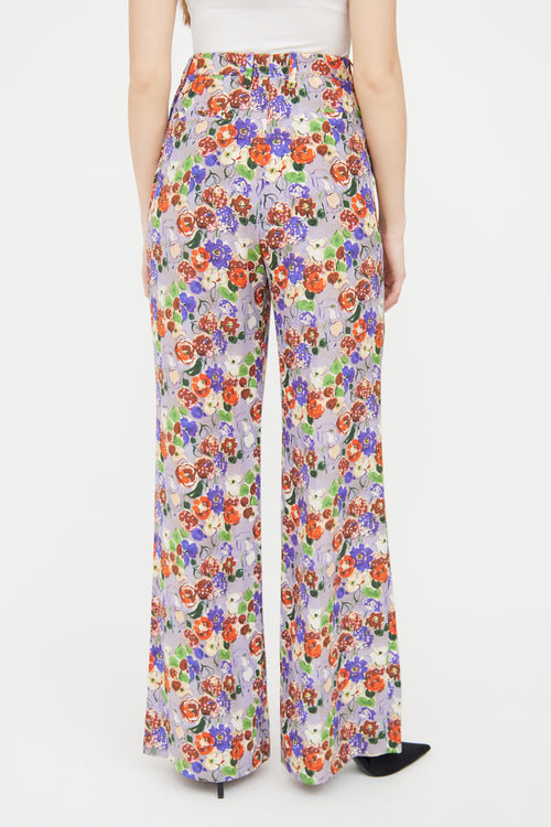 Prada Purple 
Multi Floral Silk Pant