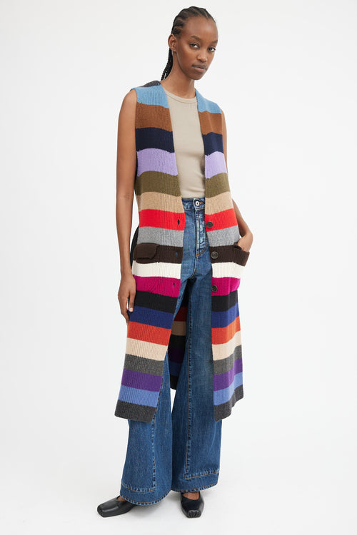 Multicolour Striped Sleeveless Cardigan