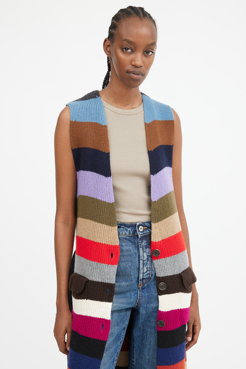 Multicolour Striped Sleeveless Cardigan