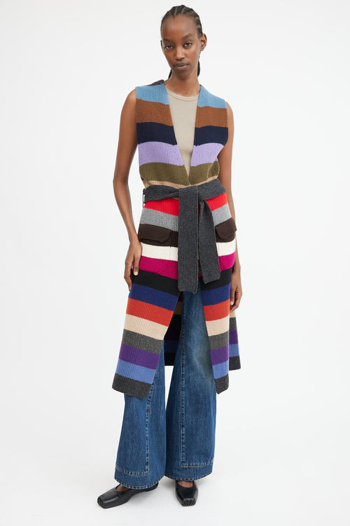 Multicolour Striped Sleeveless Cardigan