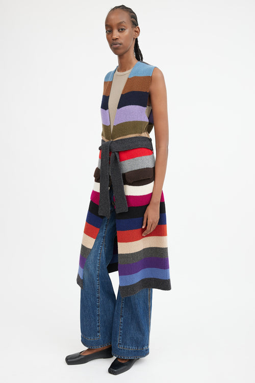 Multicolour Striped Sleeveless Cardigan