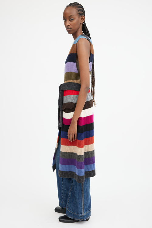 Multicolour Striped Sleeveless Cardigan