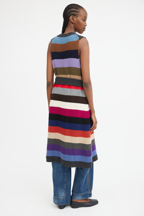 Multicolour Striped Sleeveless Cardigan