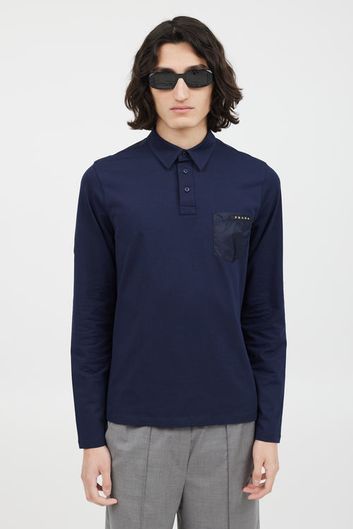 Prada Navy 
Black Rubberized Logo Polo