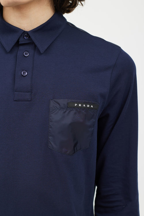 Prada Navy 
Black Rubberized Logo Polo