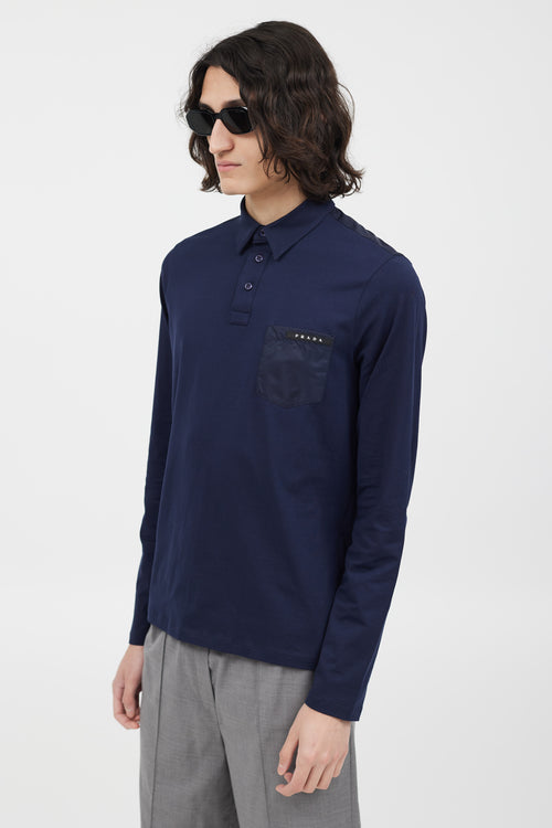 Prada Navy 
Black Rubberized Logo Polo