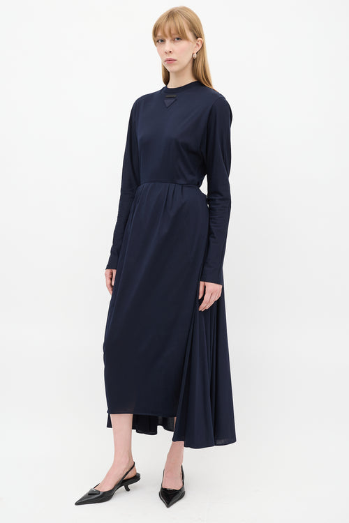 Prada Navy Cotton Triangle Logo Layered Skirt Dress