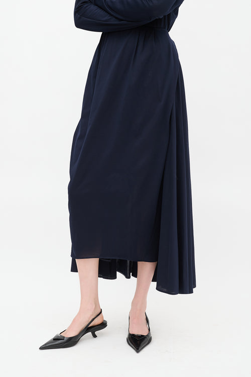 Prada Navy Cotton Triangle Logo Layered Skirt Dress