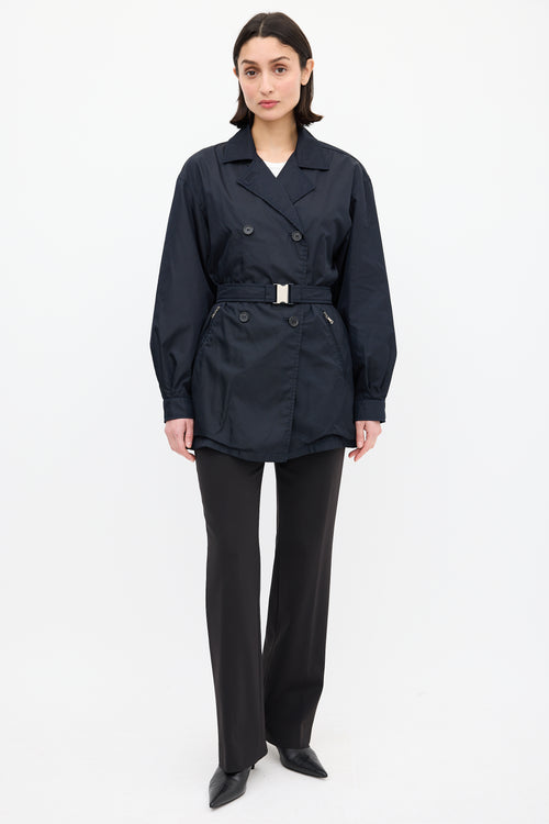 Prada Navy Nylon Belted Short Trench Coat