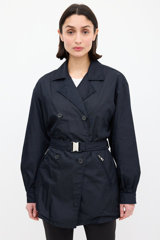 Prada Navy Nylon Belted Short Trench Coat