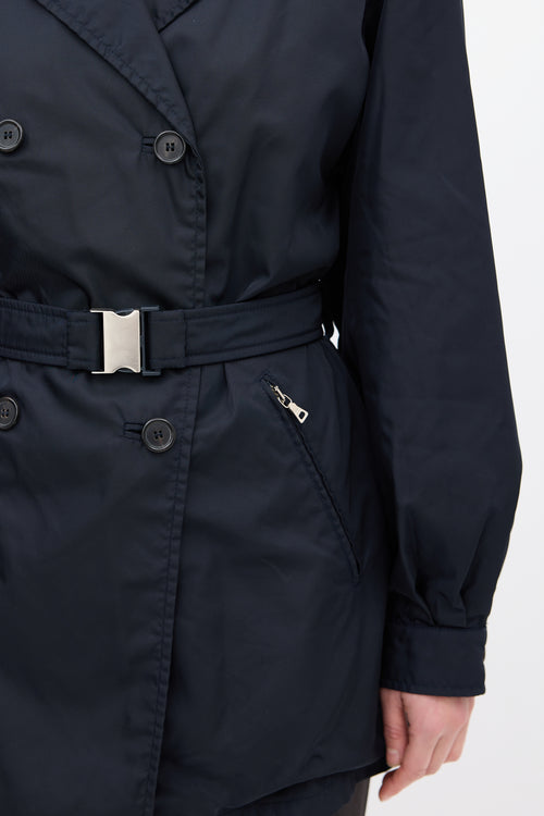 Prada Navy Nylon Belted Short Trench Coat