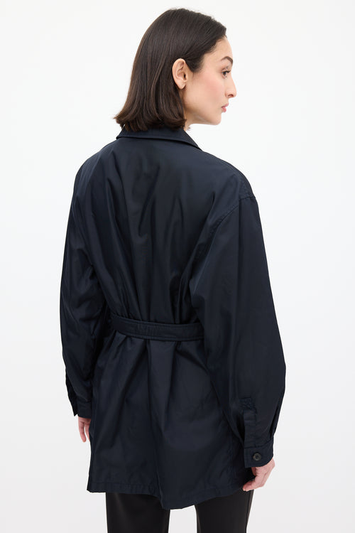 Prada Navy Nylon Belted Short Trench Coat