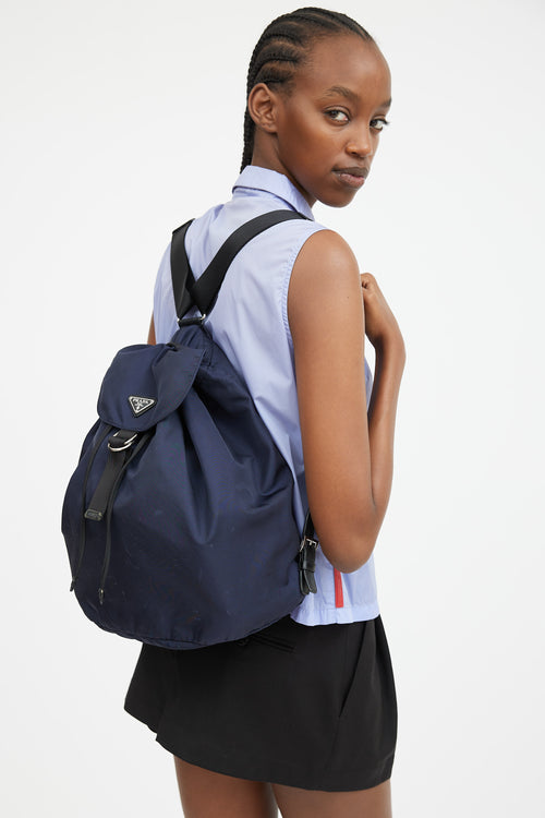 Navy Nylon Drawstring Backpack