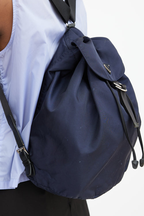 Navy Nylon Drawstring Backpack