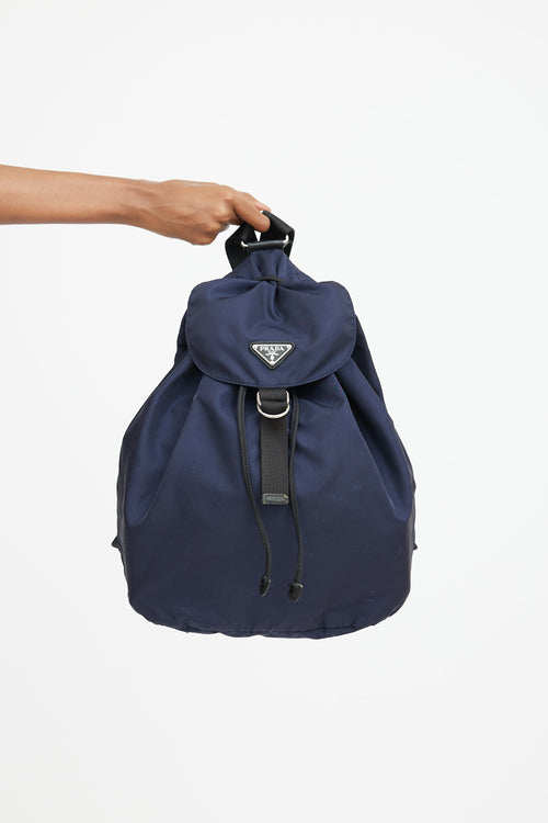 Navy Nylon Drawstring Backpack