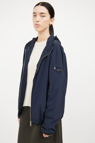 Prada Navy Nylon Hooded Jacket