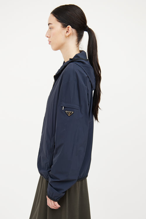 Prada Navy Nylon Hooded Jacket