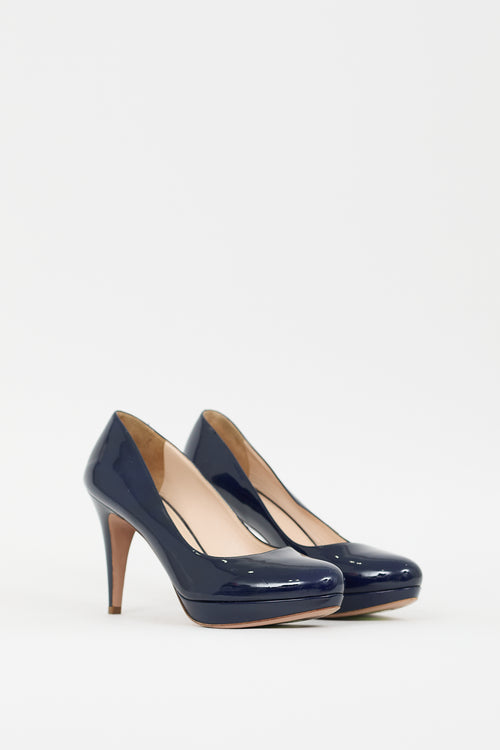 Prada Navy Patent Leather Platform Pump