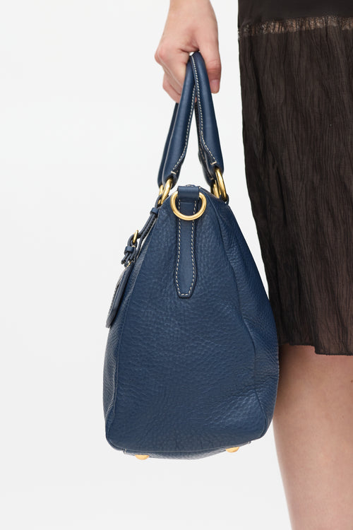 Prada Navy Pebbled Leather Tote Bag