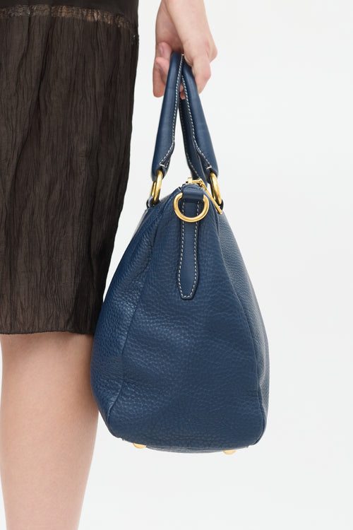 Prada Navy Pebbled Leather Tote Bag