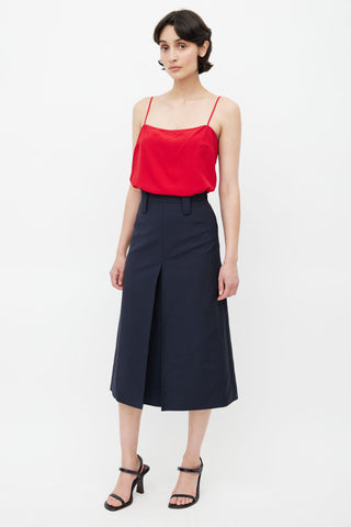 Prada Navy Pleated Midi Skirt