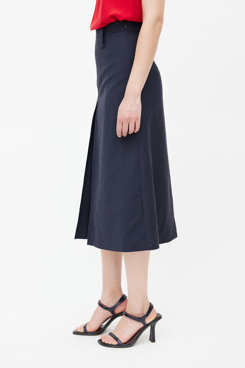 Prada Navy Pleated Midi Skirt