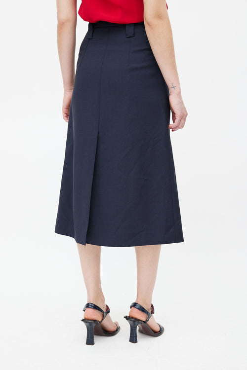 Prada Navy Pleated Midi Skirt