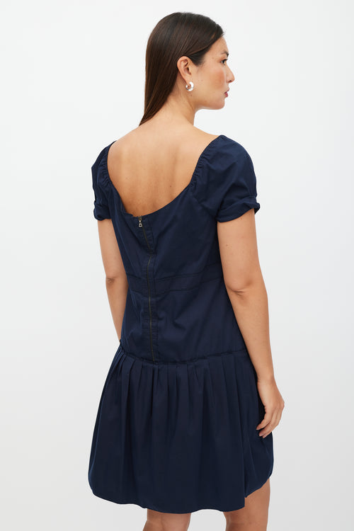 Prada Navy Pleated Ruffled Dress