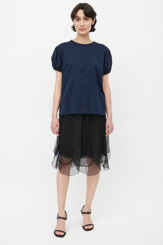 Prada Navy Puff Short Sleeve Top