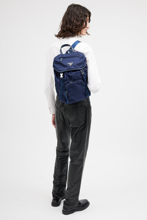 Prada Navy Re-Nylon Buckle Backpack