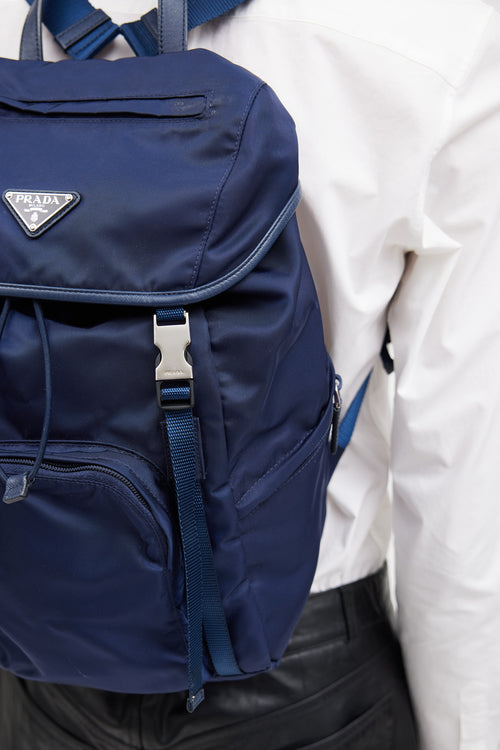 Prada Navy Re-Nylon Buckle Backpack