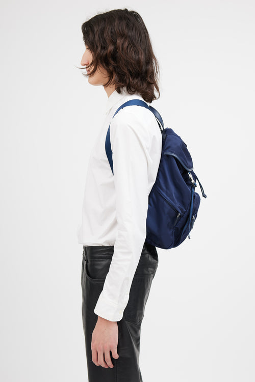 Prada Navy Re-Nylon Buckle Backpack