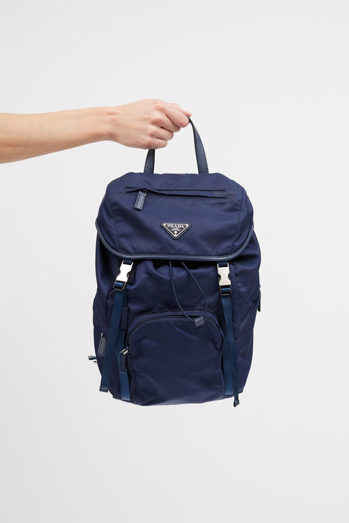 Prada Navy Re-Nylon Buckle Backpack