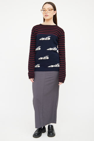 Prada Navy 
Multi Racecar Knit Sweater