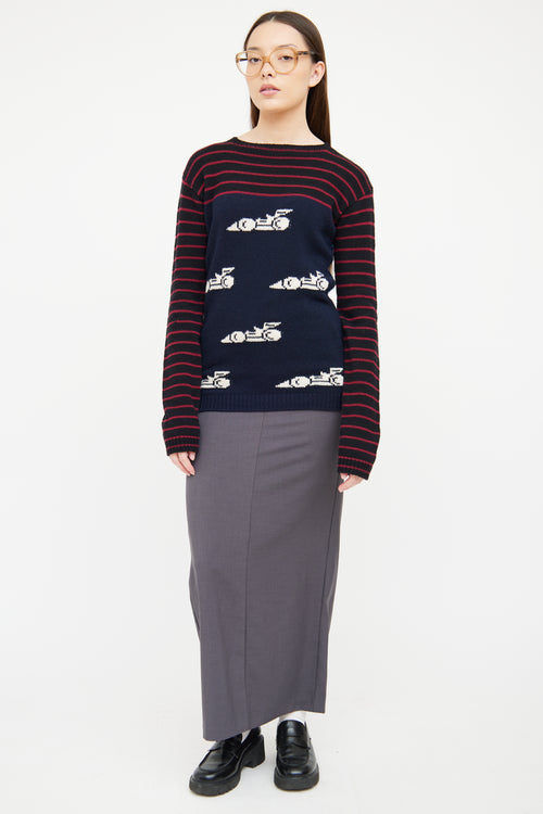 Prada Navy 
Multi Racecar Knit Sweater