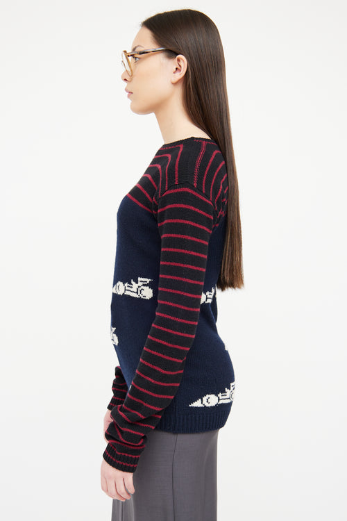 Prada Navy 
Multi Racecar Knit Sweater