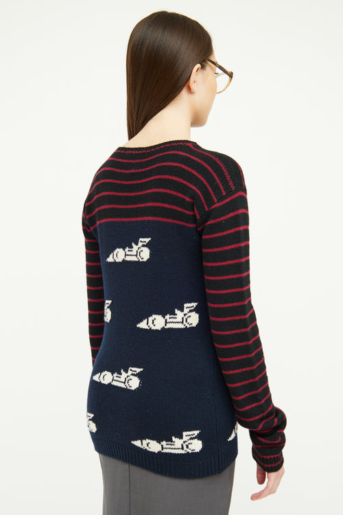 Prada Navy 
Multi Racecar Knit Sweater