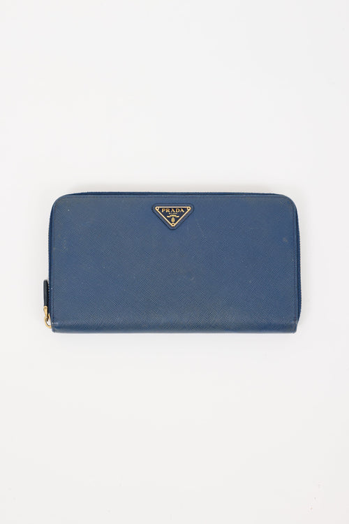 Prada Navy Saffiano Leather Logo Travel Wallet